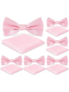 Elegant Pink Bow Tie & Pocket Square Set for Men - Pre-Tied, Gift Boxed, Wedding